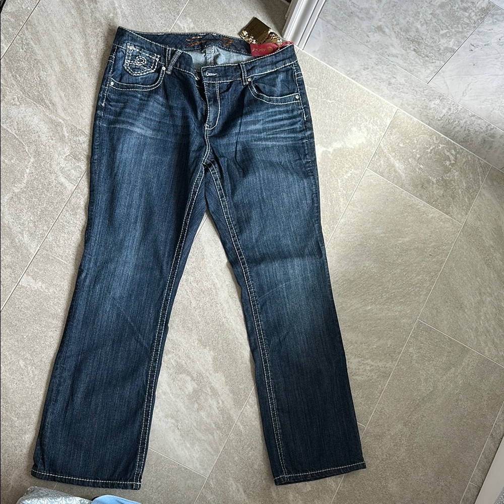 Seven7 Blue Bootcut Jeans with Stretch and Fading